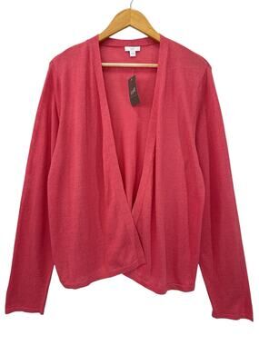 J Jill Linen Blend Open Front Cardigan Pink Clove Long Sleeve NWT Size L